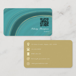 Carte De Visite Turquoise - Agate sarcelle et or Code QR