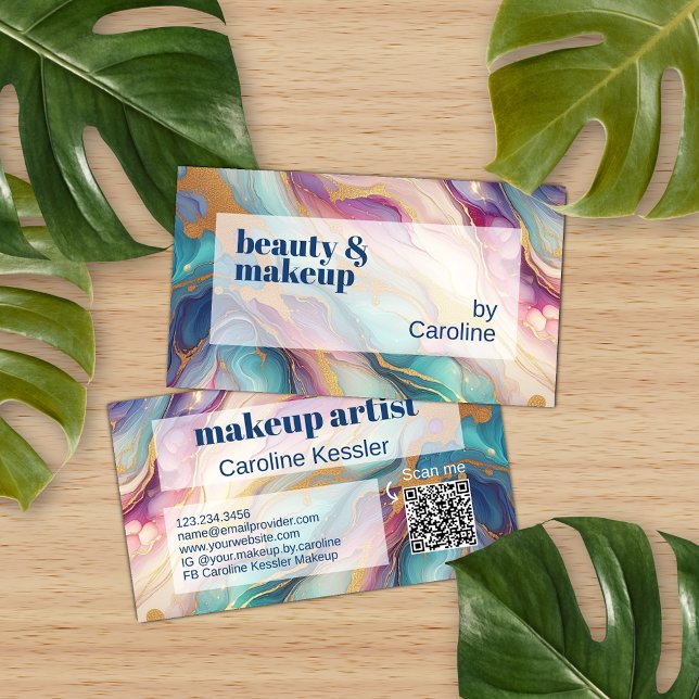 Carte De Visite Turquoise Aqua Blue violet rose or marbre Motif (Créateur téléchargé)