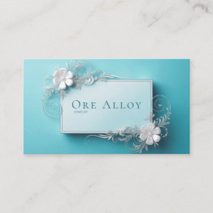 Carte De Visite Turquoise Argent Motif Floral à Rinceaux Géométriq