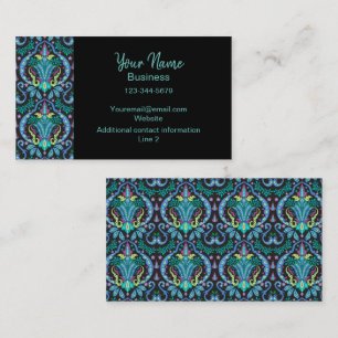 Carte De Visite Turquoise Bleu Moderne Damas Art Graphique Floral