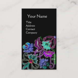 Carte De Visite TURQUOISE BLEU PURPLE LACE FLEURS GEMSTONES Noir