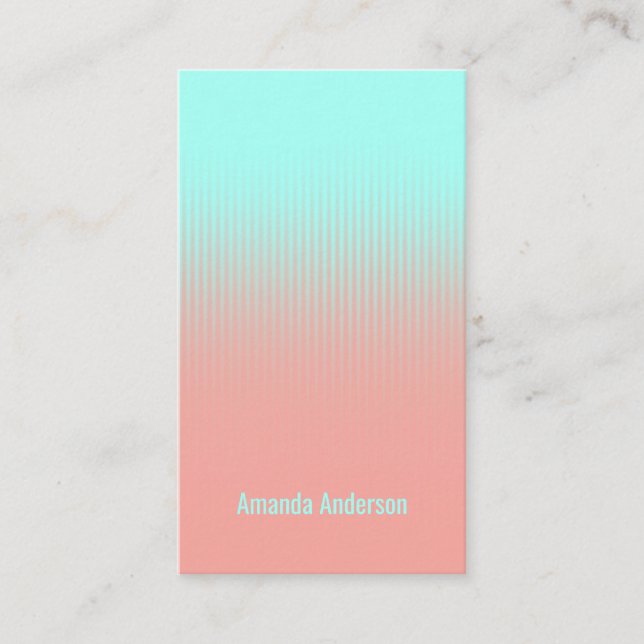 Carte De Visite Turquoise Bleu Rose Corail Rayures Blanches (Devant)