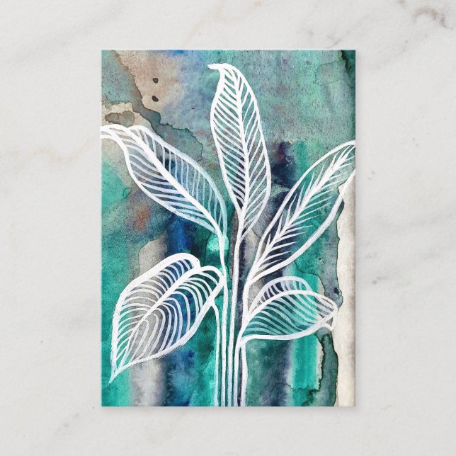 Carte De Visite Turquoise Bleu & Turquoise Aquarelle Botanique Mod (Devant)