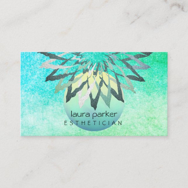Carte De Visite Turquoise Blue Lotus Fleur Beauticier Cosmetologue (Devant)