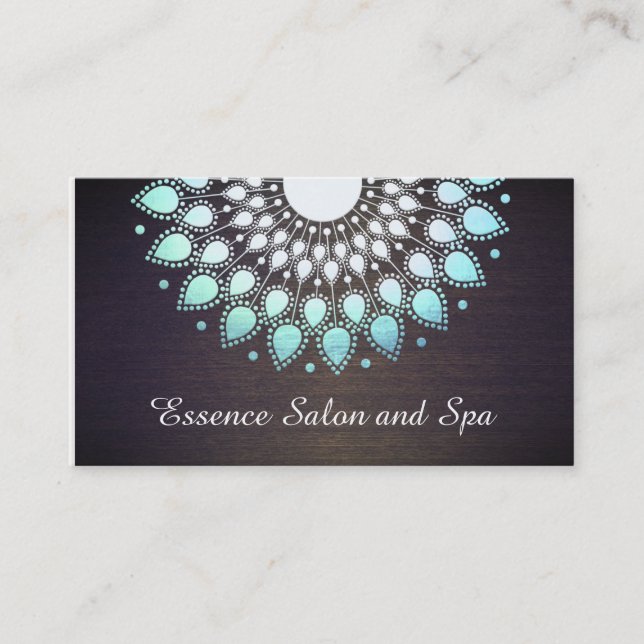 Carte De Visite Turquoise Blue Lotus Flower sur Wood Wellness Spa (Devant)