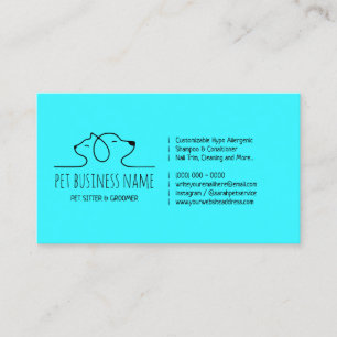 Carte De Visite Turquoise Blue Petsitter chien et logo chat vétéri