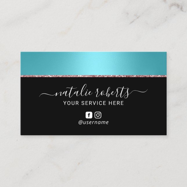 Carte De Visite Turquoise Bordure maquillage Artiste Coiffure Styl (Devant)