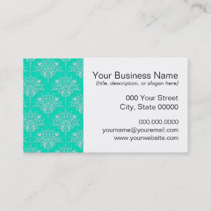 Carte De Visite Turquoise clair et damas blanc