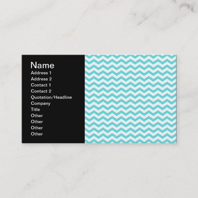 Carte De Visite Turquoise Clair et Motif Zigzag en Chevron Blanc (Devant)