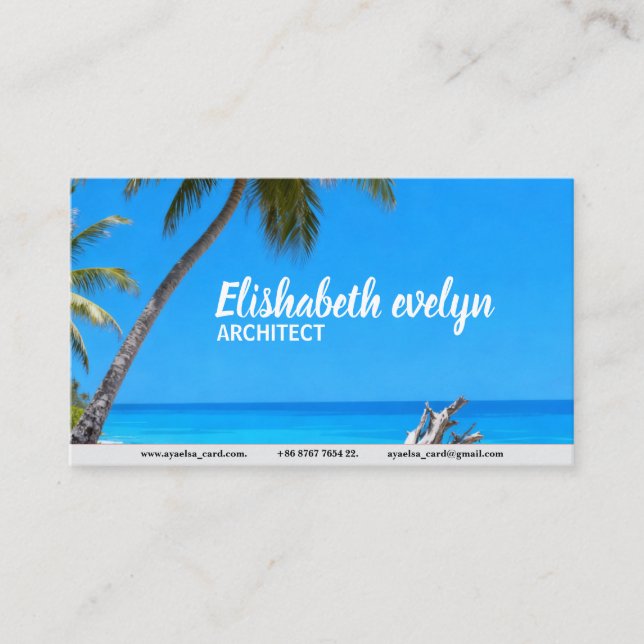 Carte De Visite Turquoise Coast: Palms & Weathered Wood (Devant)