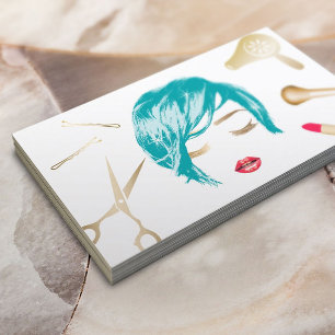 Carte De Visite Turquoise courte de fille de cheveux et de coupe