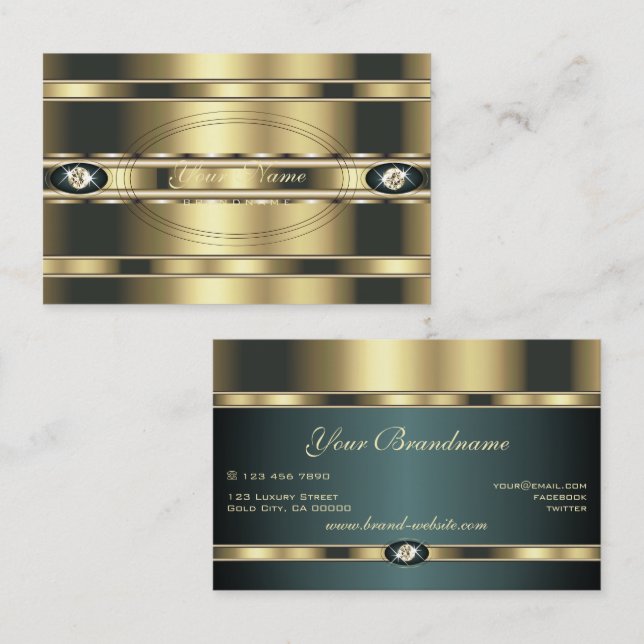 Carte De Visite Turquoise doré et foncé de luxe avec pierres Faux (Devant / Derrière)