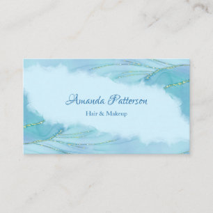 Carte De Visite Turquoise Élégant Faux Paillettes Aquarelle Bleu