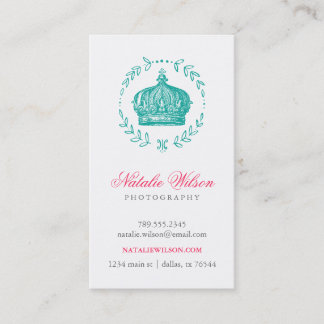 Carte De Visite Turquoise Élégant Vintage Couronne verticale