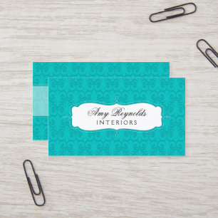 Carte De Visite Turquoise élégante de damassé
