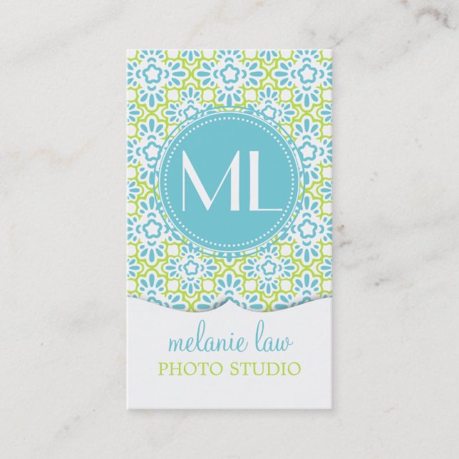 Carte De Visite Turquoise élégante de damassé d'arabesque (Devant)