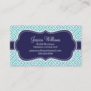 Carte De Visite Turquoise et marine Blue Greek Key Motif