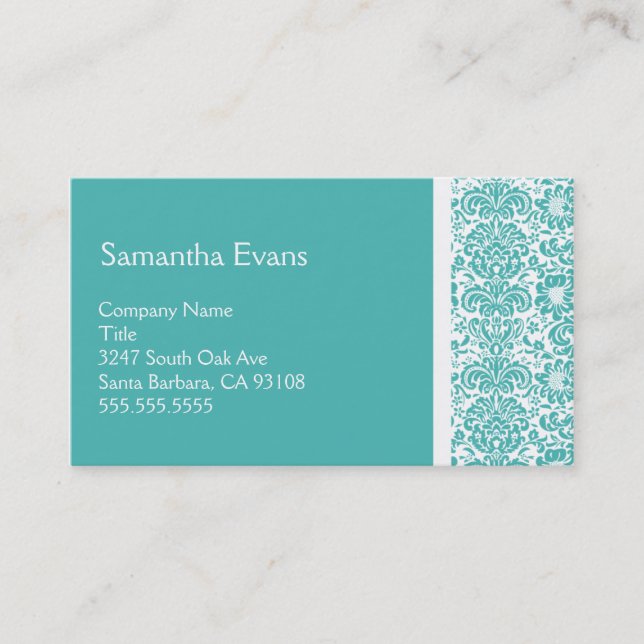 Carte de visite Turquoise et White Damask (Devant)