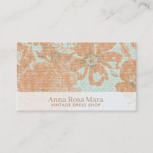 Carte De Visite Turquoise florale d'or en bronze de toile vintage