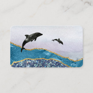 Carte De Visite *~* Turquoise Glam Beach Dolphins Gold Parties sci