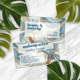 Carte De Visite Turquoise Gold Grey Marbre blanc bleu Motif