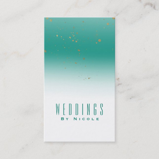 Carte De Visite Turquoise & Gold Splatter Moderne Glam Chic Glamor (Devant)