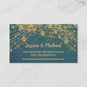 Carte De Visite Turquoise Gold String Lights Bokeh Mariage site We