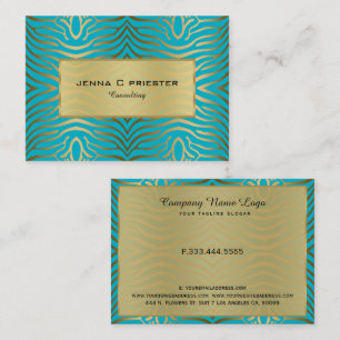 Carte De Visite Turquoise moderne & Gold Zebra Stripes Motif