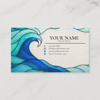 Carte De Visite Turquoise Ocean Wave Stained Glass Business Card