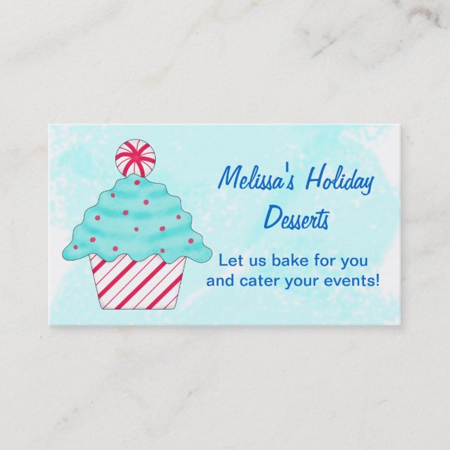 Carte De Visite Turquoise, Peppermenthe Chrismas Cupcake Baking (Devant)