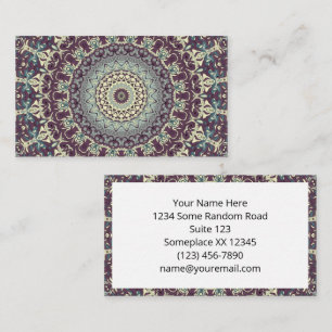 Carte De Visite Turquoise pourpre et Motif Mandala crème