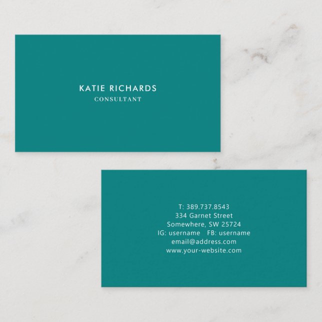 Carte de visite Turquoise professionnel minimalist (Devant / Derrière)