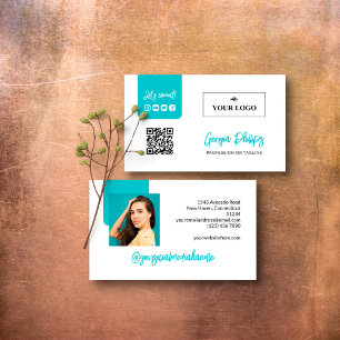 Carte De Visite Turquoise QR Code Photo Logo Médias sociaux