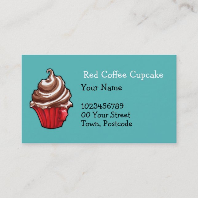 Carte de visite turquoise Red Coffee Cupcake (Devant)