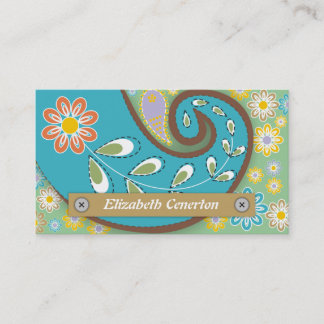 Carte De Visite Turquoise rétro, motif paisley vert floral