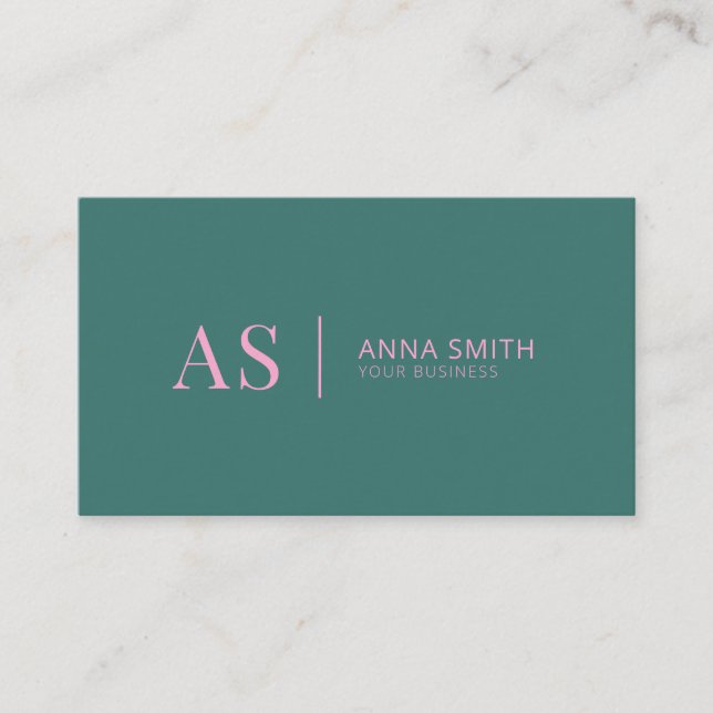 Carte De Visite Turquoise rose élégant Monogramme moderne (Devant)