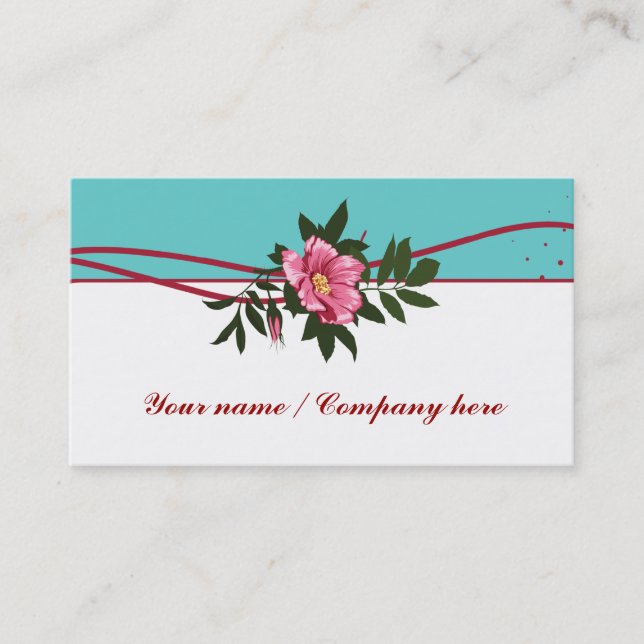 Carte de visite turquoise rose rose sauvage (Devant)