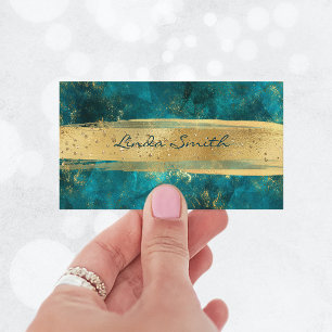 Carte De Visite Turquoise sarcelle pierre paillettes or coups de p