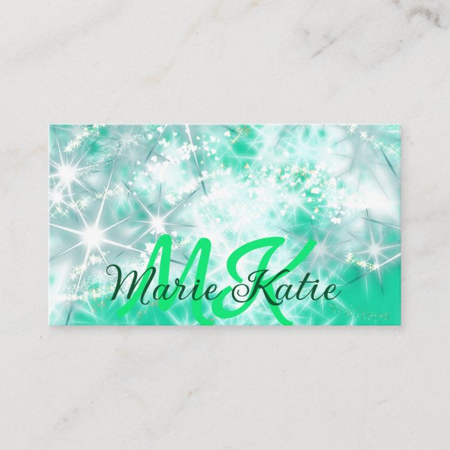 Carte De Visite Turquoise turquoise agate aqua monogramme ajouter  (Devant)