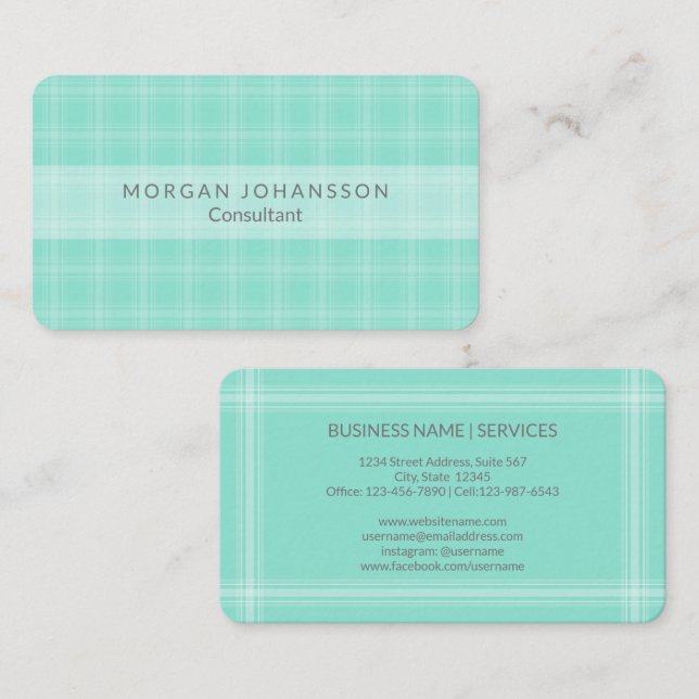 Carte De Visite Turquoise Turquoise Plaid Simple Stripe Moderne Él (Devant / Derrière)