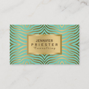 Carte De Visite Turquoise-vert et or Zebra Stripes Motif