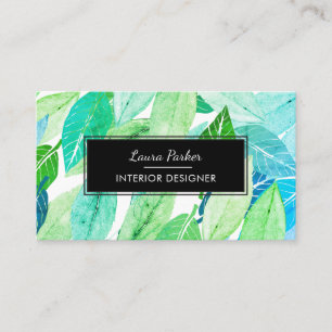 Carte De Visite Turquoise vert feuille aquarelle Nature Méditation