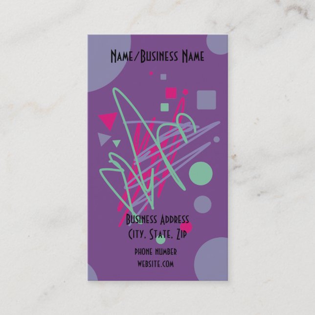 Carte De Visite Turquoise violet rose lignes (Devant)