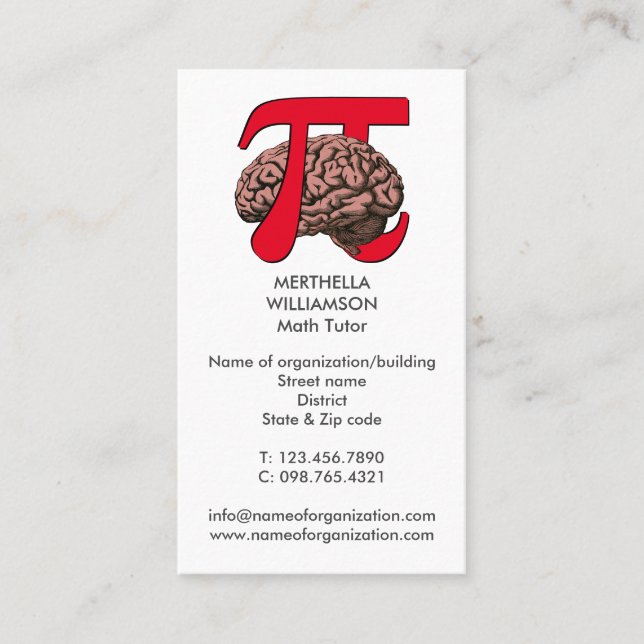Carte De Visite TUTEUR MATH Pi Brain Mathématiques (Devant)