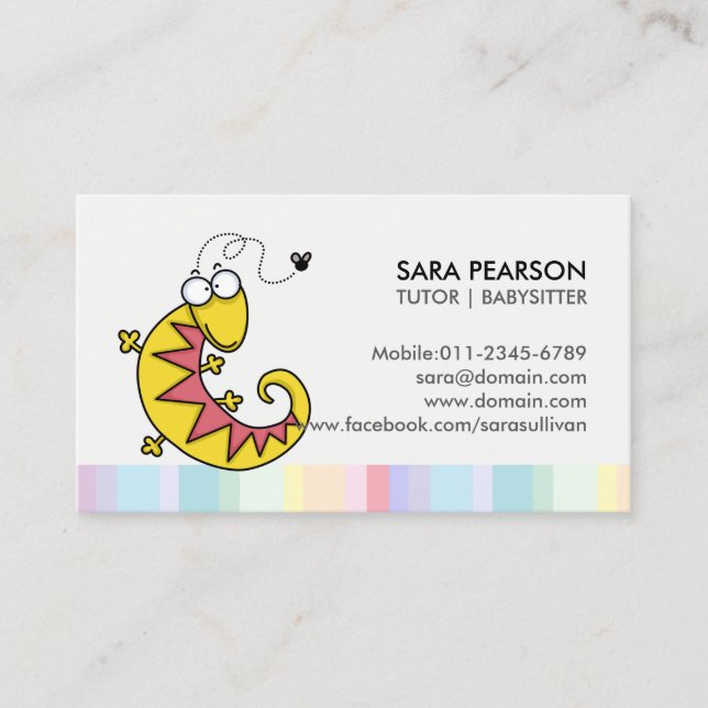 Carte De Visite Tutor Cute Lizard Business Card (Devant)