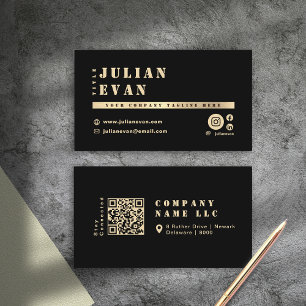 Carte De Visite Typographie audacieuse du crayon brillant noir et