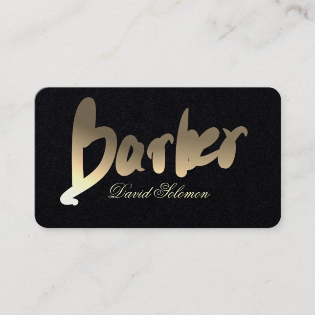 Carte De Visite Typographie barbier or dégradé Premium Noir (Devant)