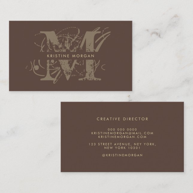 Carte De Visite Typographie chic monogramme marron nom (Devant / Derrière)