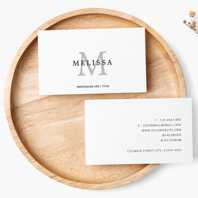 Carte De Visite Typographie classique de Monogramme noir et blanc (Créateur téléchargé)