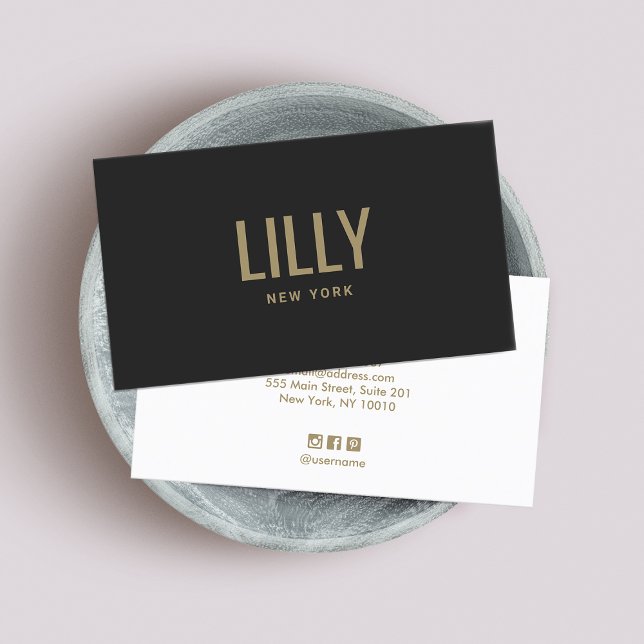Carte De Visite Typographie cool moderne de l'or noir (Créateur téléchargé)
